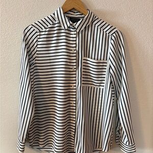 Topshop Navy and White Striped Button Down Shirt